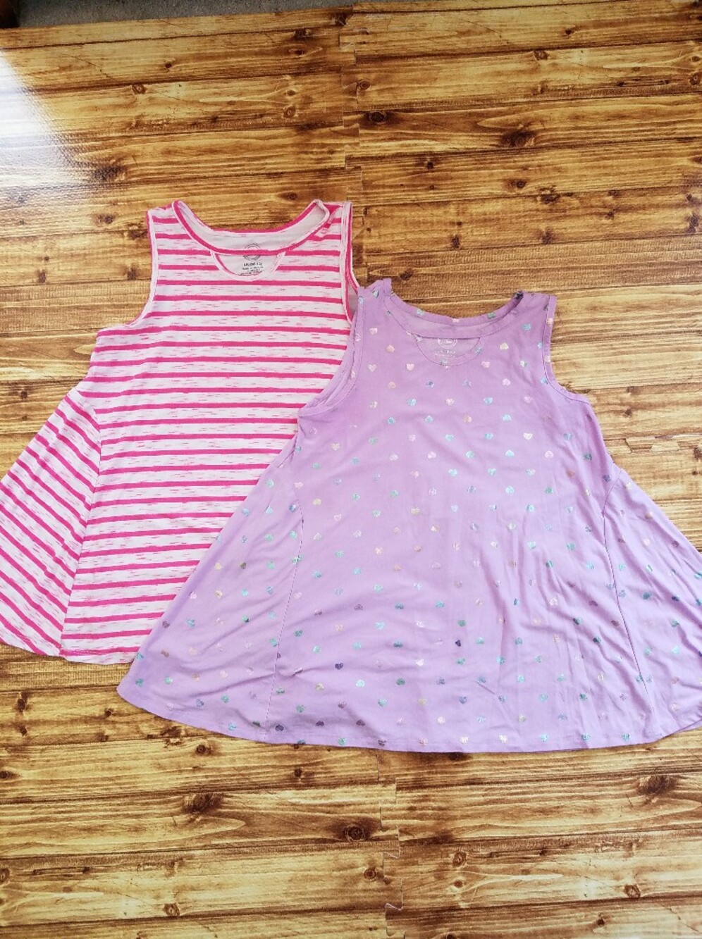 Wonder Nation Lavender Heart and Pink Stripe Tank Tops Kids Girls Large 10-12